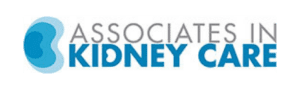 Associates in Kidney Care logo featuring a stylized kidney icon with the company name in blue and green text.