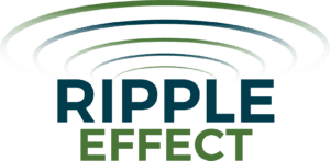 Concentric green-to-teal rings above the word ‘RIPPLE’ in dark teal and ‘EFFECT’ in green.”