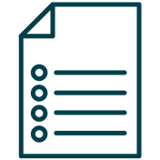 A page outline with a folded corner, showing four bullet points with lines to the right, depicting a checklist.