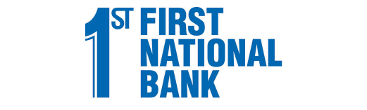 Blue ‘1st’ followed by stacked blue text ‘FIRST NATIONAL BANK’ on a transparent background.