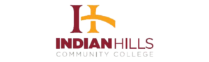 Indian Hills Community College logo featuring a stylized 'IH' monogram in maroon and gold.