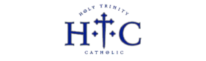 Holy Trinity Catholic Church and School logo with a stylized triquetra interwoven with a circle and the institution's name in a classic serif font.