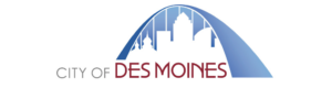 City of Des Moines logo with a blue arch and downtown skyline silhouette.