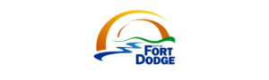 City of Fort Dodge logo depicting a stylized sunrise over a river with the city name in bold font.