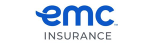 EMC Insurance logo with a stylized lowercase 'e' in bold blue.