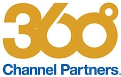 Gold ‘360°’ graphic above the blue text ‘Channel Partners’ on a white background.”