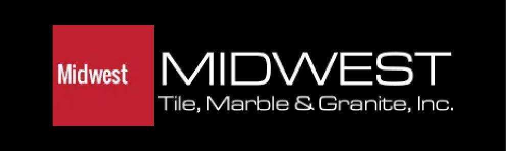 Red square with ‘Midwest’ in white next to ‘MIDWEST’ in large white letters and ‘Tile, Marble & Granite, Inc.’ in smaller white text on a black background.”