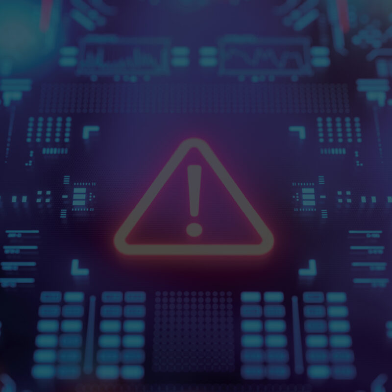 ‘How Data Breaches Affect Certain Industries’ in bold white text over a dark circuit-board background with a glowing warning triangle icon behind the words.