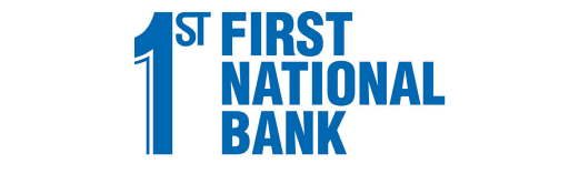 Blue ‘1st’ followed by stacked blue text ‘FIRST NATIONAL BANK’ on a transparent background.
