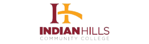 Indian Hills Community College logo featuring a stylized 'IH' monogram in maroon and gold.