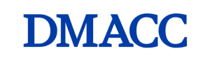 Blue uppercase serif letters spelling ‘DMACC’ on a transparent background.