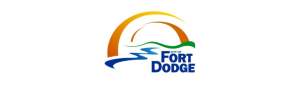 City of Fort Dodge logo depicting a stylized sunrise over a river with the city name in bold font.