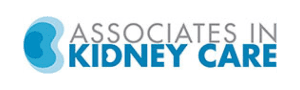 Associates in Kidney Care logo featuring a stylized kidney icon with the company name in blue and green text.
