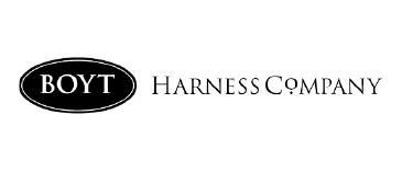 Black oval with ‘BOYT’ in white letters beside the words ‘Harness Company’ in serif font.