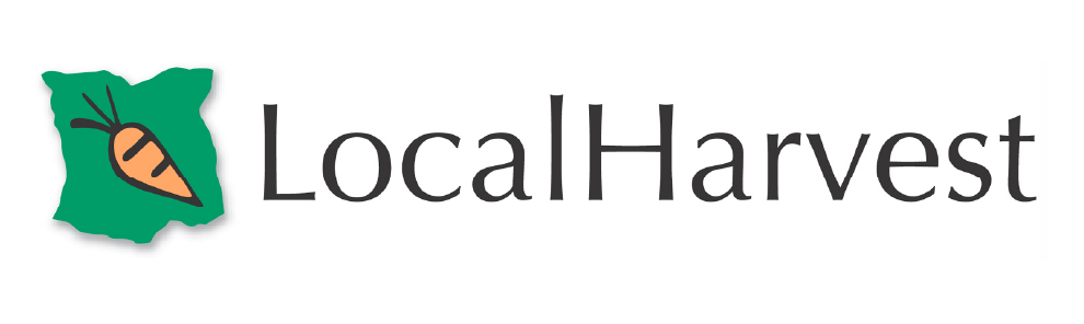Green Iowa-shaped icon containing an orange carrot, next to the text ‘LocalHarvest’ in black serif font.