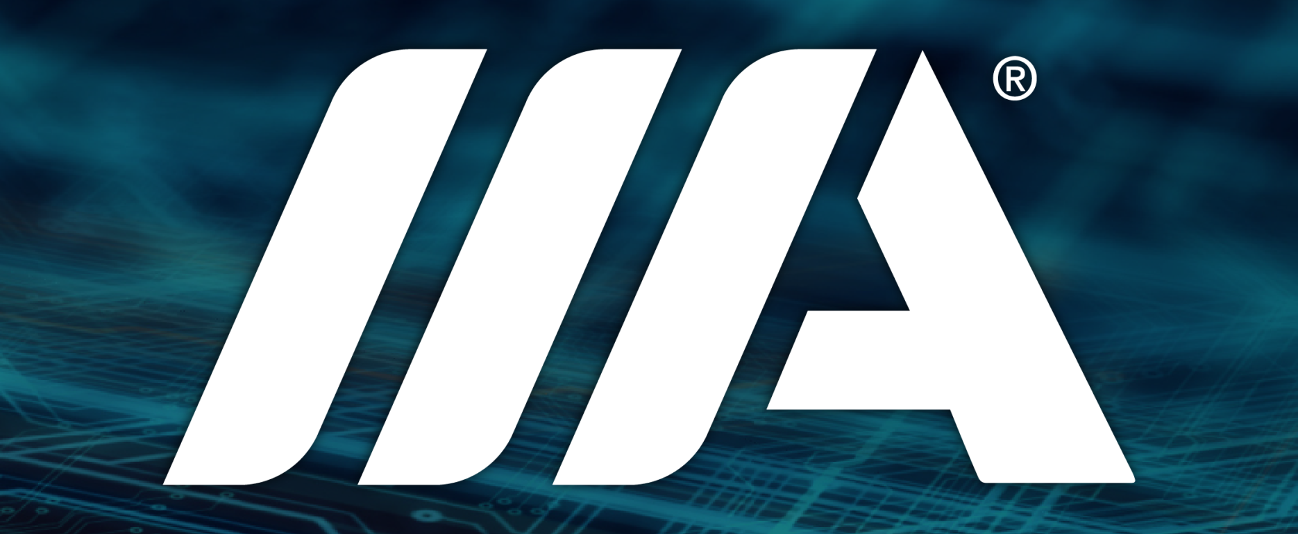 White Aureon logo (three slanted bars forming an ‘A’ with ®) centered on a dark blue and copper circuit-board background.