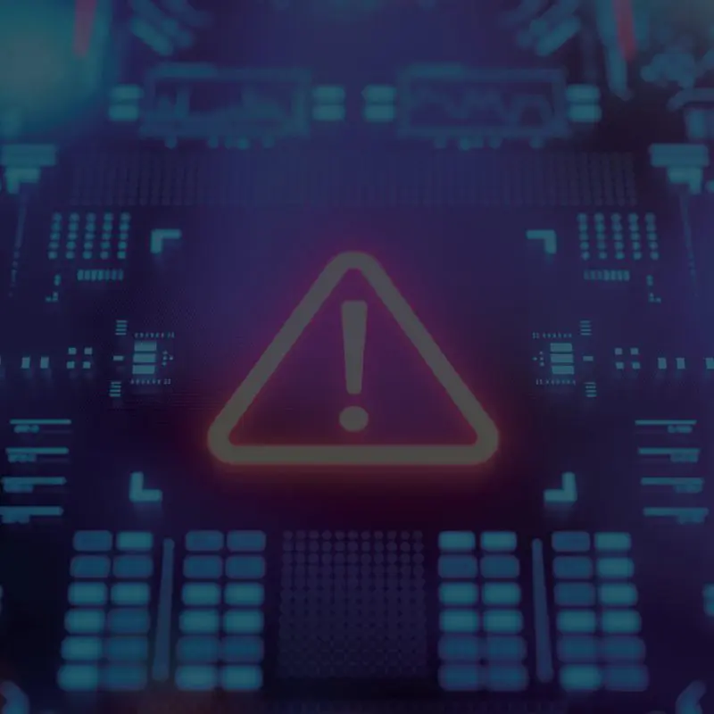 ‘How Data Breaches Affect Certain Industries’ in bold white text over a dark circuit-board background with a glowing warning triangle icon behind the words.