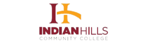 Indian Hills Community College logo featuring a stylized 'IH' monogram in maroon and gold.