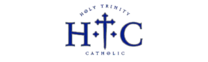 Holy Trinity Catholic Church and School logo with a stylized triquetra interwoven with a circle and the institution's name in a classic serif font.