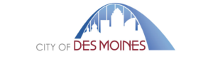 City of Des Moines logo with a blue arch and downtown skyline silhouette.