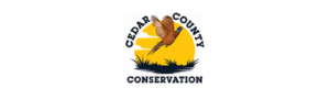 Cedar County Conservation logo depicting a flying pheasant over a yellow sun, encircled by the organization's name.