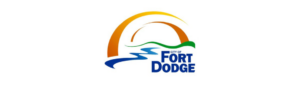 City of Fort Dodge logo depicting a stylized sunrise over a river with the city name in bold font.