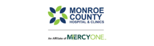 Monroe County Hospital & Clinics logo featuring a circular arrangement of green leaves forming a medical cross.