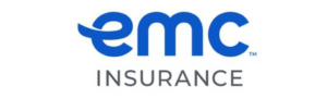 EMC Insurance logo with a stylized lowercase 'e' in bold blue.