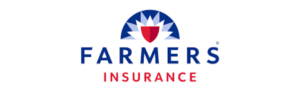 Farmers Insurance logo depicting a red shield over a blue sunrise with 'Farmers Insurance' text below.