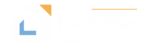 Iowa FAIR Plan Association logo featuring the company name in bold blue letters with a stylized house icon.