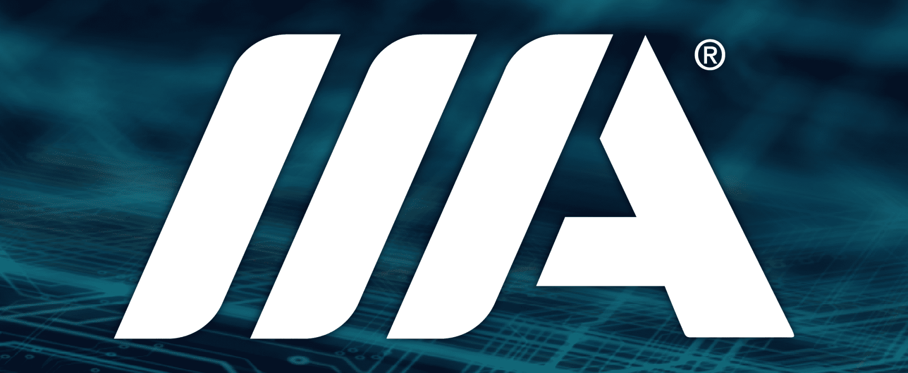 White Aureon logo (three slanted bars forming an ‘A’ with ®) centered on a dark blue and copper circuit-board background.