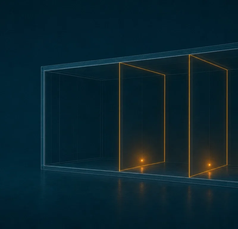 Office interior divided by glass partitions, illustrating network segmentation into zones