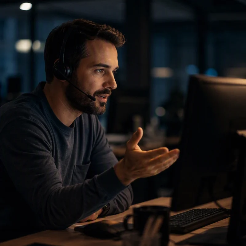 A technical support specialist diagnosing a customer issue, illustrating technical support tiers