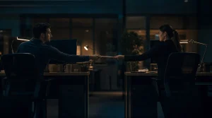 Two colleagues handing off a support request, illustrating tier 1 vs tier 2 help desk escalation